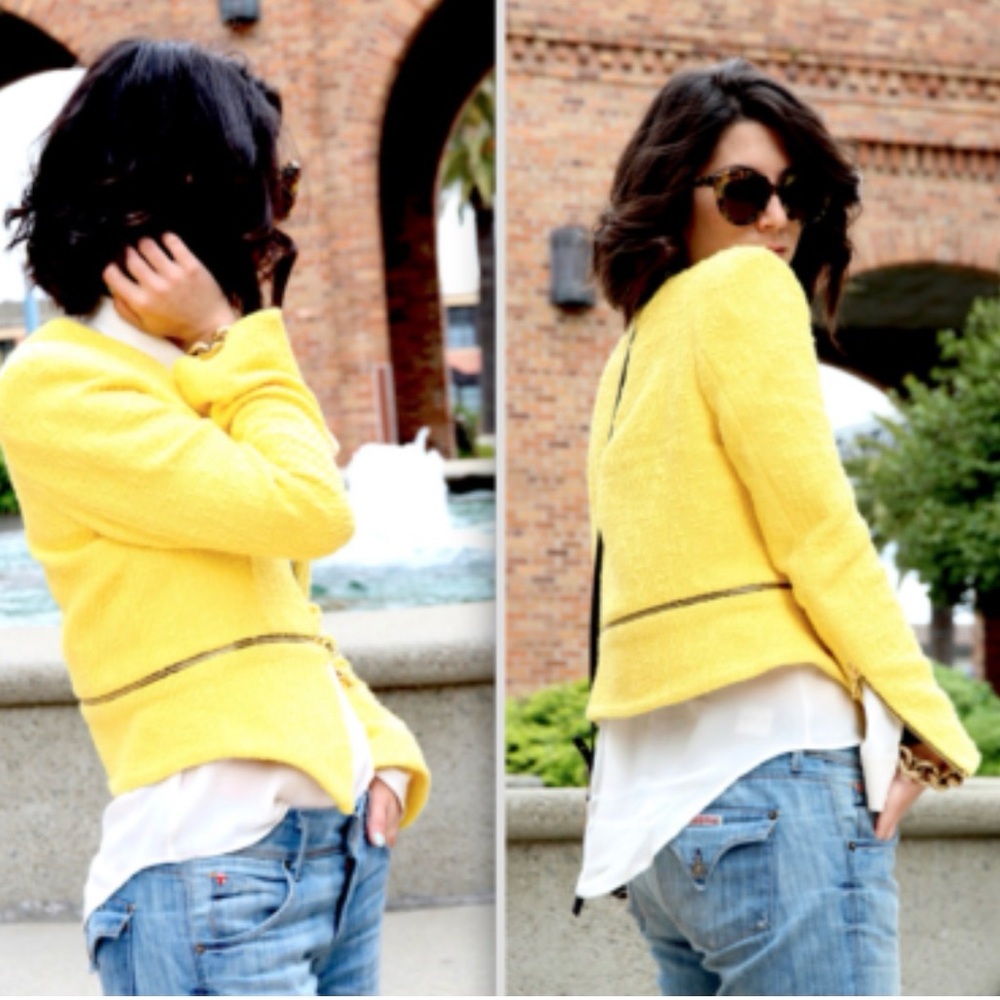 Yellow Women's Boucle Blazer Jacket